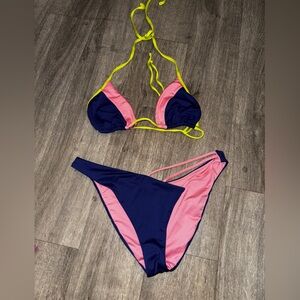 Victoria’s Secret Pink and Blue Bikini with neon green Straps